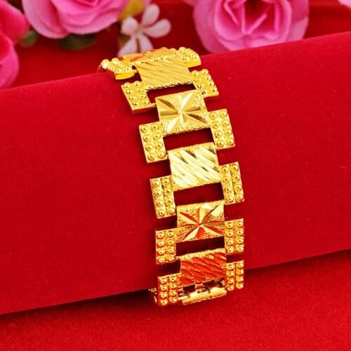 Thick Wider Yellow Gold Filled Bracelet Big Boss Wrist Chain Link Fathers Gift Classic Jewelry