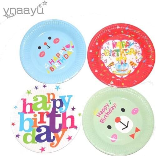 Ynaayu 6pcs/set Smile Party Paper Plates Disposable Plate Cartoon Napkins For Birthday Party Kids Favors Decoration Supplies