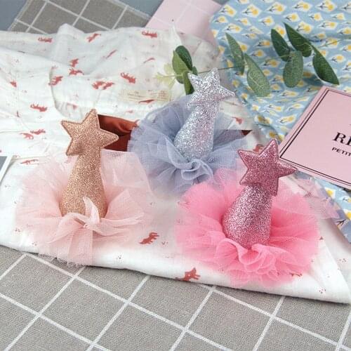 Dog Grooming Hairpin Little stars glitter pink lace hat hairpin Cute Cat Dog Pet Birthday Party Hat 24pcs/lot