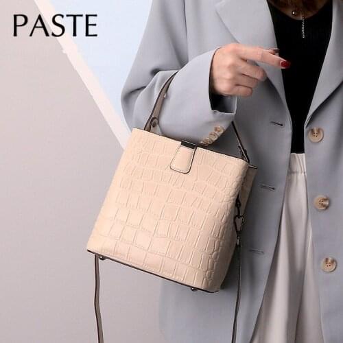 Ins Alligator Pattern Cow Leather Classic Bucket Bag 2 Straps Womens Handbag All-match Beige High Quality Shoulder Bag #8900