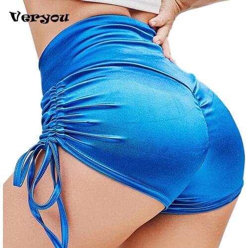 2021 Womens Fitness Jogger Sports Shorts High Waist Lace Up Workout Shorts Slim Tummy Control Gym Athletic Sexy Blue Shorts