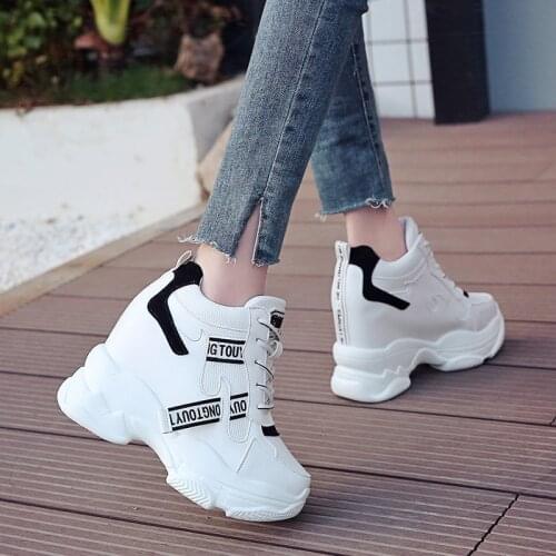 2021 White Trendy Shoes Women High Top Sneakers Women Platform Ankle Boots Basket Femme Chaussures Femmes Height Increase Shoes