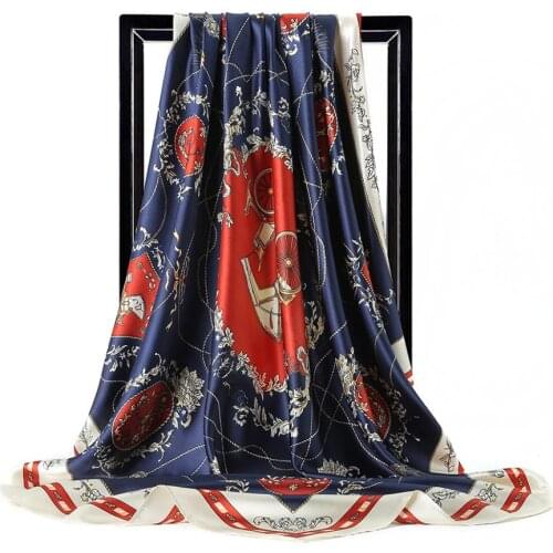 Fashion Scarves for Women Print Satin Silk Scarf Female 90x90cm Square Shawl Bandana for Head Hair Large Hijab Scarfs For Ladies