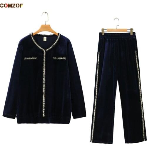 2020 Autumn women velvet sets fashion 2 piece set long sleeve t shirt+pants vintage casual clothing woman suit sets plus size