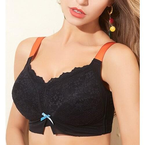 Womens Wireless Minimizer Bra Lace Sheer Full Coverage Non-padded Underwear Plus Size Lingerie for Woman 34~46 C D E F G H I J