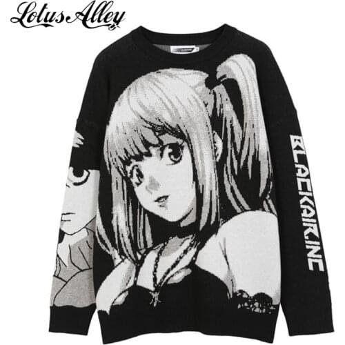 Goth Hip Hop Knitted Sweater Oversized Harajuku Japanese Vintage Jumper Streetwear Winter Pullover Anime Distressed Sweater