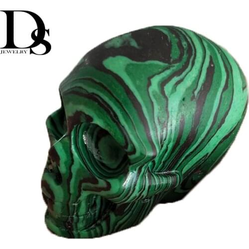 2" Malachite Skull Rock Quartz Crystal Skulls Hand Carved Ghost Reiki Healing Crystal Figurine For Home Christmas Decoration