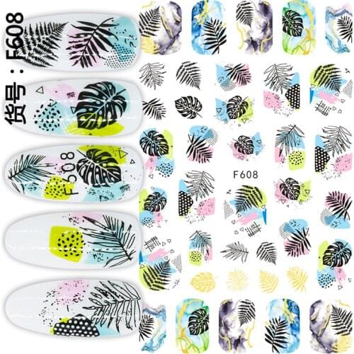 2PCS Tropical Ocean Style 3D Nail stickers Foil Nail Art Decorations Decals Shell Nails Sticker Art Flower Coconut Tree
