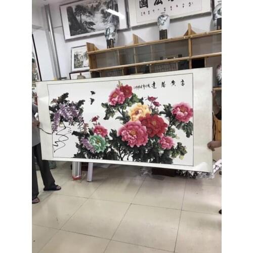 200CM large Huge -hall Lobby HOME company WALL Asia Decorative painting Rich Peony Flowers FENG SHUI chinese silk painting art