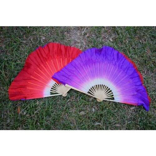 2018 women of high quality silk Chinese belly dance dance fan cheap hot Side of the red side of the purple short silk fan