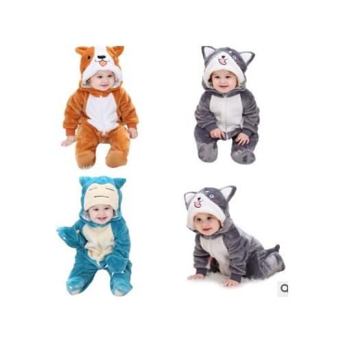 2019 autumn fleece baby rompers coats for infant clothes hooded with ear lovely cartoon Cat jumpsuits for baby boys clothes