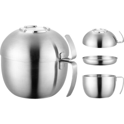 304 Portable Stainless Steel Instant Noodle Bowl Outdoor Picnic Student Lunch Bento Box Tableware