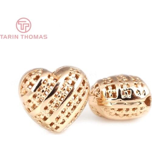 6PCS 13.7x14MM 24K Champagne Gold Color Plated Brass Hollow Hearts Spacer Beads Bracelet Beads Diy Jewelry Accessories