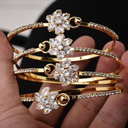 4pcs/lot 24K Gold Color Wedding Zircon Bangles for Women Bride Bracelets Ethiopian/france/African/Dubai Jewelry gifts