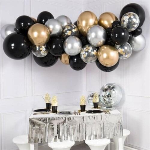 40pcs Balloon Garland Kit Black Gold Silver Balloon Arch Midnight Glam Party Prop Birthday Anniversary Neutral Party Decor