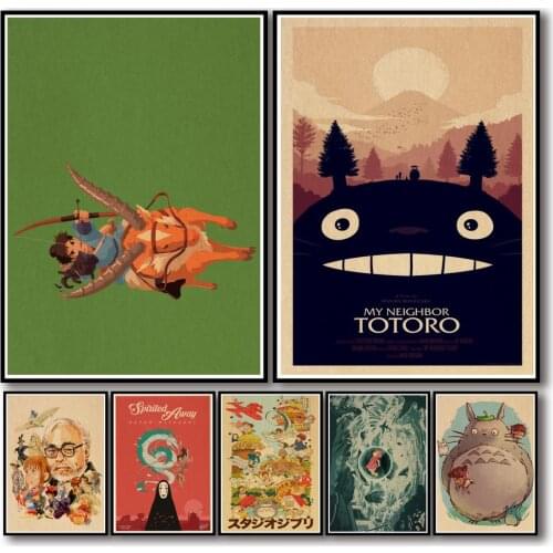 45 Designs Ghibli Miyazaki Hayao Movie Kraftpaper Poster Painting Abstract Fancy Wall Sticker for Coffee House Bar A3 2