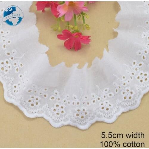 5.5cm width 100% Cotton embroid lace sewing ribbon guipure trim fabric warp knitting DIY Garment Accessories free shipping#3164