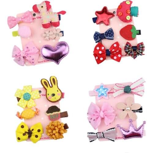 6Pcs/set New Children Kids Heart Hair Clip Bow Flower Mini Barrettes Star Hairpin Strawberry Hair accessories For Girls Headwear