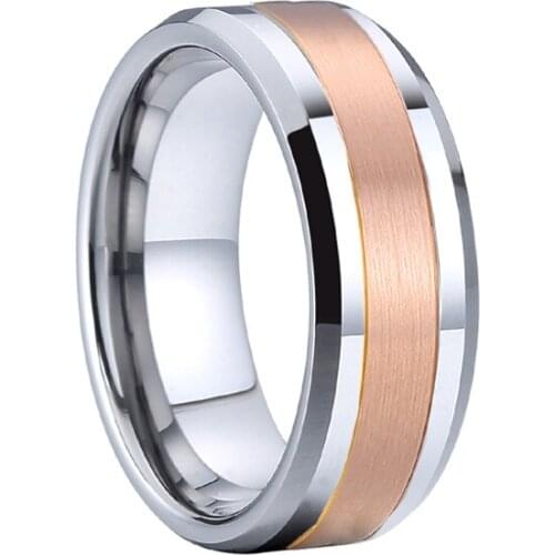 8mm Custom Real 14k rose gold tungsten ring men wedding band couple rings for women