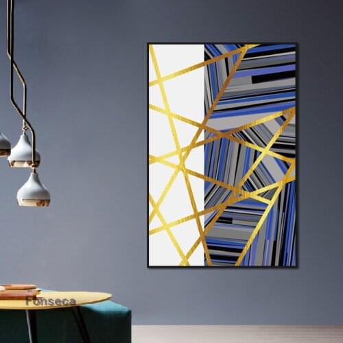 Abstract Geometric Gold Foil Canvas Painting Porch Decorative Wall Pictures Fashion Nordic Designed Poster And Print