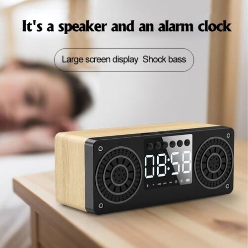 Wireless Portable Wooden Bluetooth Speaker Alarm Clock 3D Stereo Portable Stereo Subwoofer HiFi Speaker Support TF/FM Radio/AUX