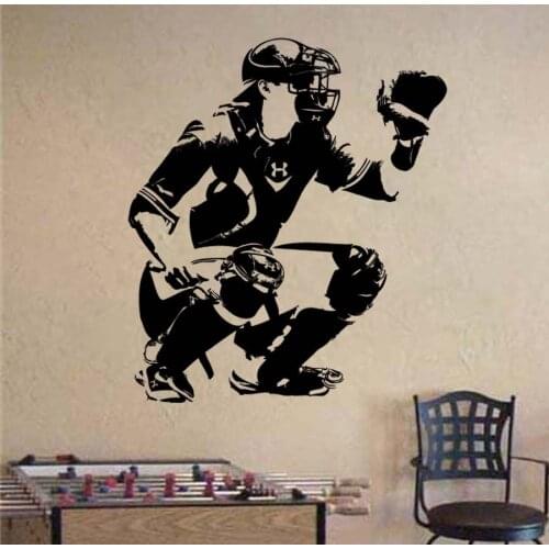 Baseball Catcher Vinyl Wall Stickers Removable Waterproof 3d Poster Wall Decal GYM Sport Wallpaper For Kids Room Wall Decor S001