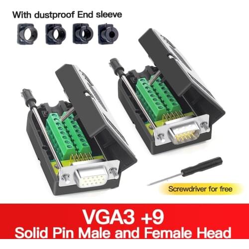 DB15 Connector Solder-free Male Female 3 Row VGA RS233 D-SUB 15 Pin Connectors 3+9 Computer Monitor Projector Cable Conectors