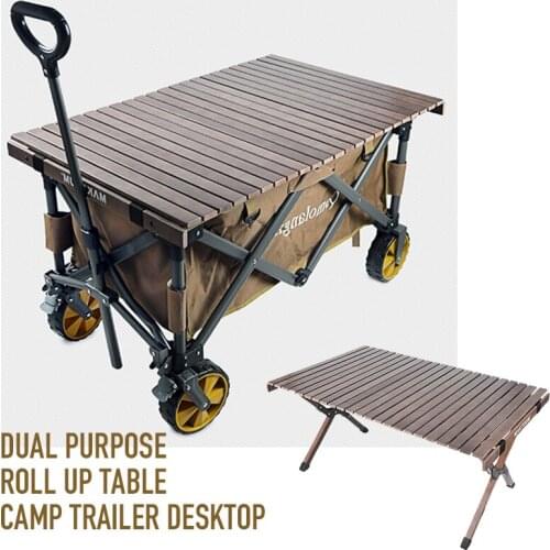 Outdoors Camping Wooden Folding Roll Up Table Top Picnic Fishing Desk Board for Trolley Cart Wagon Trailer Gear Multi Tool