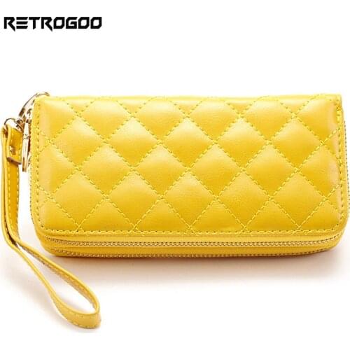 RETROGOO Long Women Wallet Genuine Leather Double Zipper Large Capacity Female Purse Casual Day Clutched Card Holder Lady Wallet