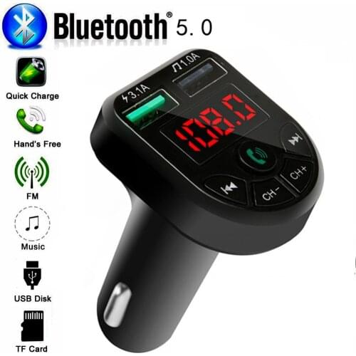 Bluetooth-compatible 5.0 FM Transmitter Car Kit Modulator Dual USB Fast Charger MP3 Player Wireless Handsfree Audio Receiver