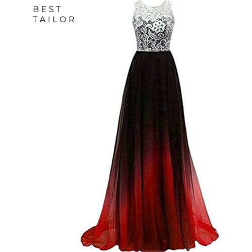 Gradient Prom Dresses Lace Chiffon Scoop Gradual Bridemaid Gowns Prom Gowns vestido de fiesta largos elegantes de gala noche