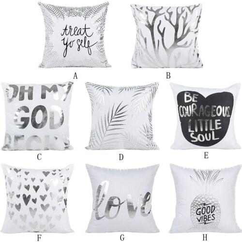 Hot Sale Silver Foil Printing Pillow Case Sofa Waist Throw Cushion Cover Home Decorpillow Cases Home Interior Pillow Cases Decor