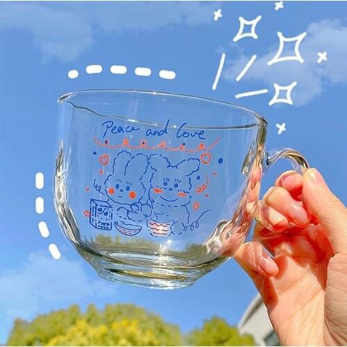 500ML Cute Transparent Glass Coffee Milk Mug With Handle Home High Capacity Breakfast Mugs Bowl Oatmeal Cereal Cups Gift Cup