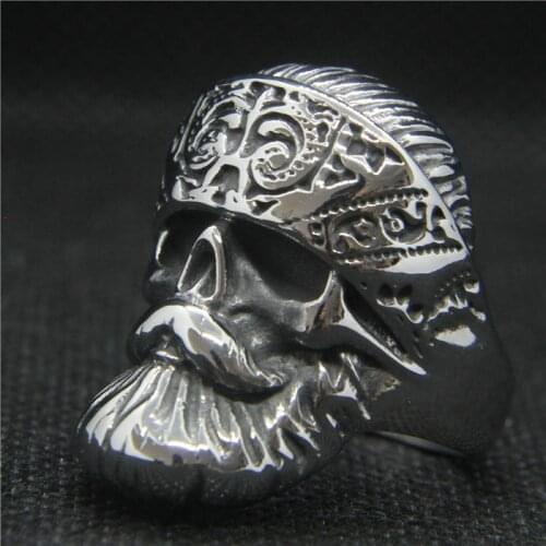 Drop Ship 2019 Cool Fashion Biker Skull Ring 316L Stainless Steel Mens Biker Punk Ghost Scarf Moustache Skull Ring