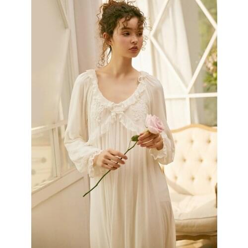 Nightgown Vintage Nighty Sweet Nightdress Autumn Lace Women Long Sleeve Night Dress