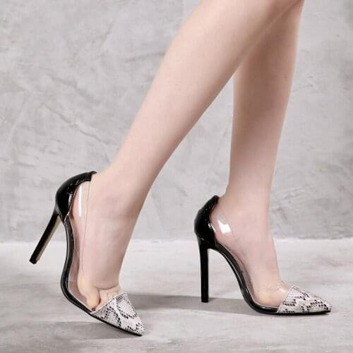 2021 New Ladies Sandals Sexy Snake Pattern Womens Shoes High-heeled Pointed Single Shoes Transparent Hollow Banquet Wedding