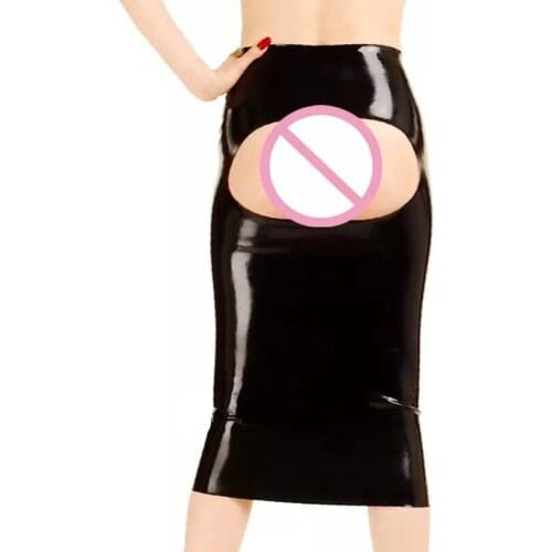 23 Colors Novelty Knee Length Lady Skirt Sexy Open Buttock Skirt Nightclub Performance Costume Hollow Out PVC Wetlook Midi Skirt