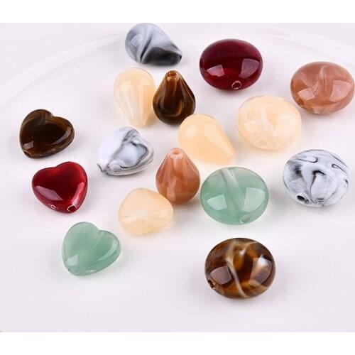 Wholesale Trendy 100pcs/lot color stripe printing geometry rounds/hearts/Water droplets shape fashion beads diy jewelry making