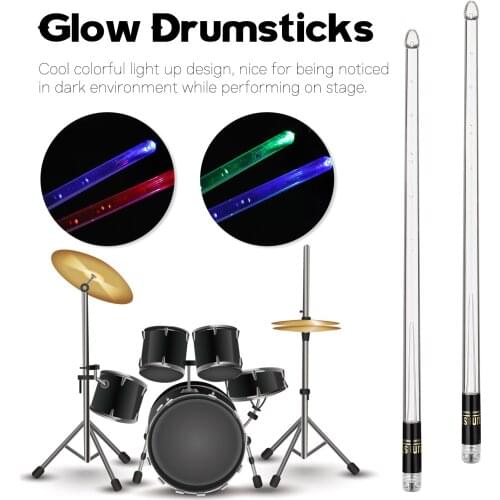 A Pair of Glow Drumsticks 15-Colors Light Drumstick Light Up Drumsticks Jazz Drumstick Drum Accessories