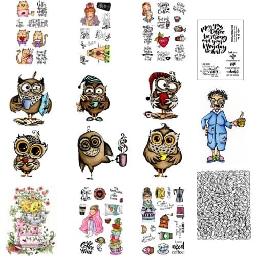 Coffee&tea Clear Stamps with Metal Cutting Dies for Diy Scrapbooking Handmade Paper Cards Silicone Transparent Stempels