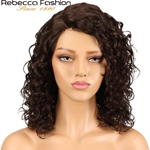 Rebecca Loose Curly Wave Human Hair Lace Wigs For Black Women L Part Peruvian Remy Loose Curly Lace Wig 14 Inch Free Shipping