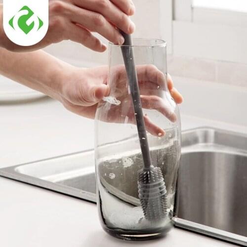 Silicone Cup Brush Cup Scrubber Glass Cleaner Kitchen Cleaning Tool Long Handle Drink Wineglass Bottle Glass Cup Cleaning Brush