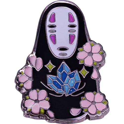 Spirited Away Inspired Sakura No Face with glitter crystal cluster Enamel Pin brooch Ghibli Fans gift