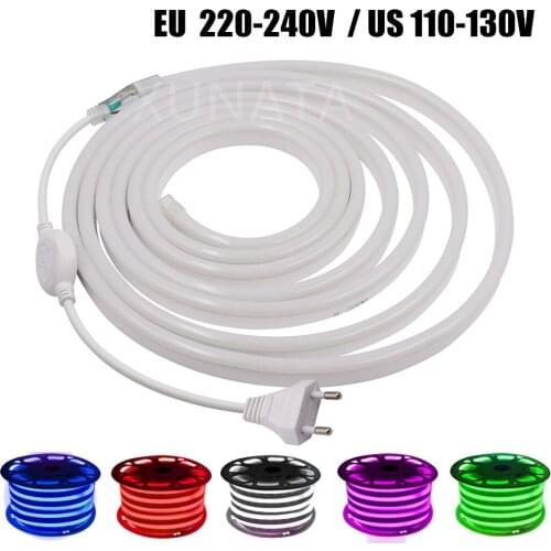 220V 110V LED Neon Strip Waterproof Outdoor Use White/Pink/Yellow/Red/Blue/Green 2835 120leds/m Flexible Ribbon Rope Strip Light