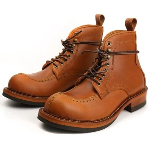 Handmade Top Quality Tooling Vintage Men Boots Autumn Winter Dress Genuine Leather Shoes Platform Ankle Boots Motorcycle Boots