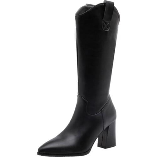 Hot Sale Woman Super Big Size 32-48 New Round Toe Med Knee Boots Women Casual Increased High Heel 7.5CM Fashion Warm Shoes 88-4