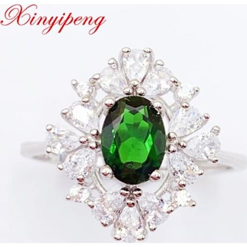Xin Yipeng Gem Jewelry Real S925 Sterling Silver Inlaid Natural Diopside Rings Fine Anniversary Party Gift For Women Free Shippi