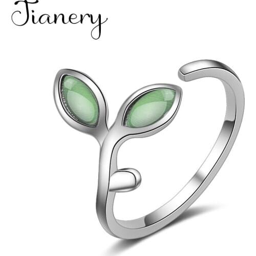 JIANERY Wholesale Real Silver Color Green Leaf Rings For Women Statement Jewelry Finger Ring anillos mujer bijoux