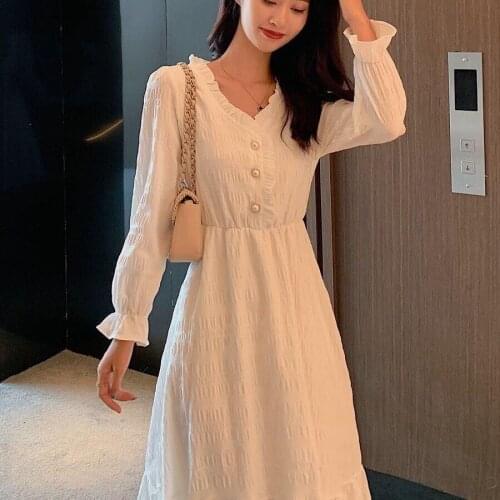 Woman Dress Summer New White Dress Long-Sleeved Dress Womens Midi Dress Vestido De Mujer