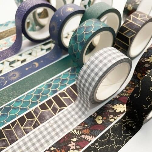 1.5CM*7M Retro Golden Geometry Masking Washi Tape Grid Decorative Adhesive Tape Diy Scrapbooking Sticker Label Stationery
